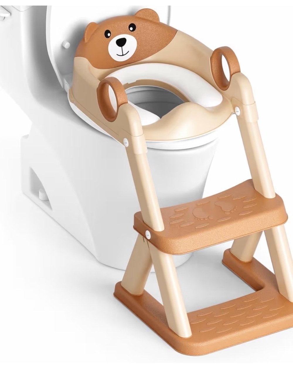Bear Kids Toilet Training Seat with Step Stool - Brown & Cream